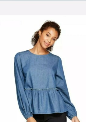 Universal Thread Women Long Sleeve Chambray Peplum Longsleeve Top!
