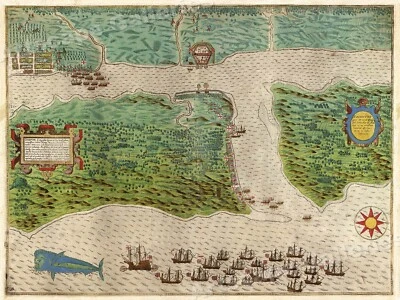 1585 Sir Francis Drake St Augustine Florida Sea Monster Map - 18x24