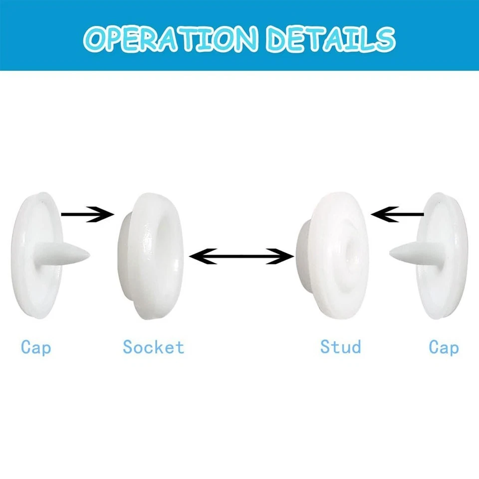 200 Set T5 Resin Snap Fasteners Poppers Plastic Buttons Press Studs DIY Clothing - Image 3 of 4