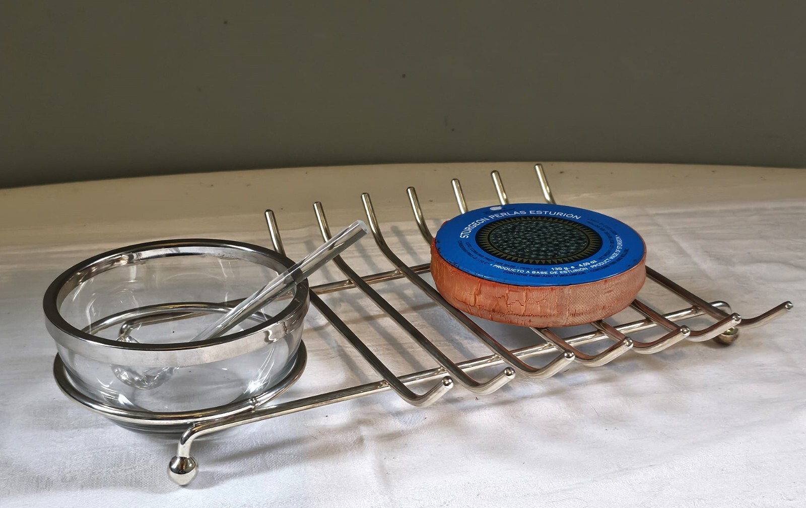 Bol en cristal pour caviar et cuillère de service anti-oxydation