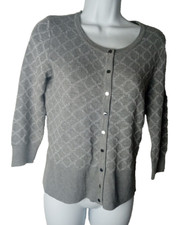 White House Black Market Gray/ Silver Metallic Texture Scoop Neck Cardigan Sz S