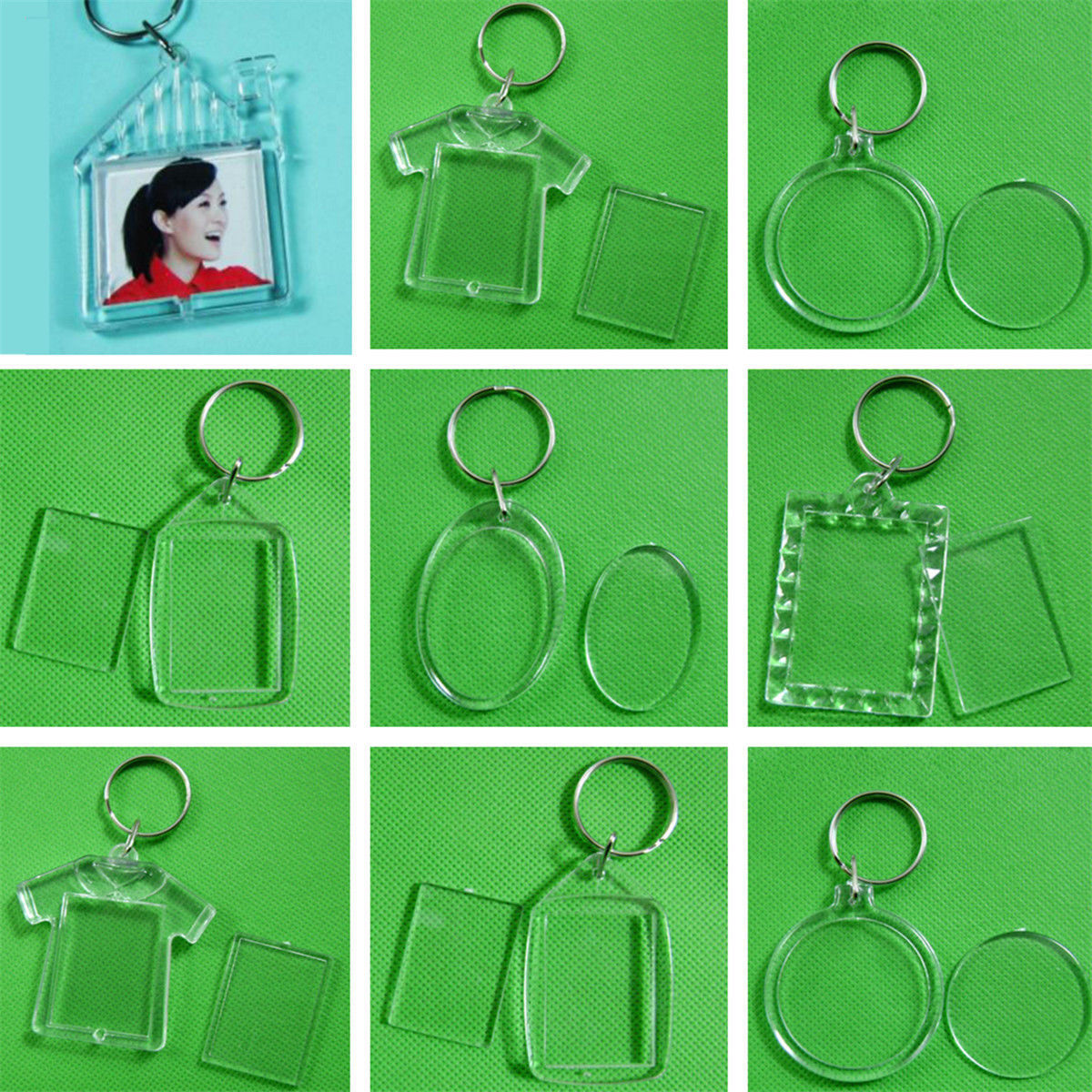 2x Small Clear Plastic Photo Frame Keychains - Holds 2x3" Picture, Name Tag Holder, Novelty Gift