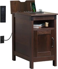 WLIVE Narrow End Table with Charging Station, Narrow Side Table for Living Room