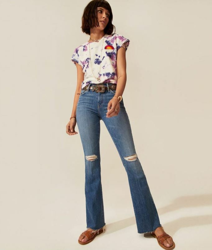NWT Mother Denim Weekender Fray Flare Jeans in Six Packs On