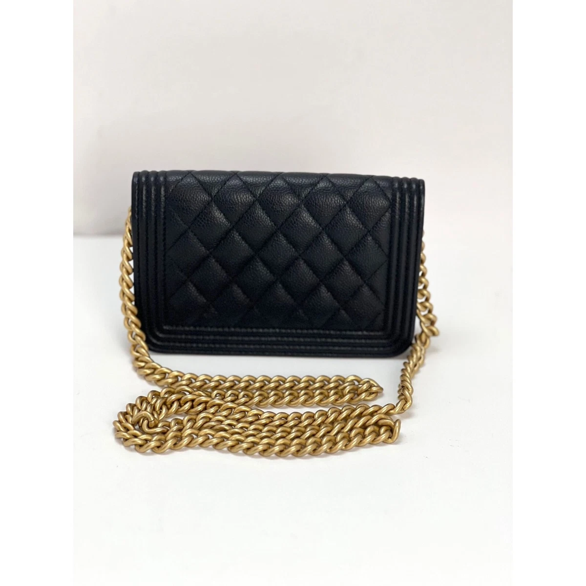 Chanel Caviar Quilted Mini Boy Clutch Wallet on a Chain Black