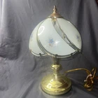 Vintage 3-Way Gold Tone Touch Accent Lamp 6 Swoop Blue Floral Glass Panels 12”