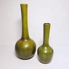 Vintage MCM Pair Haeger Pottery Two Tone Olive Green Bud Vases