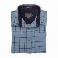 Pendleton 'Lodge' Made in USA Blue Plaid Flannel 100% Merino Wool Shirt L Large