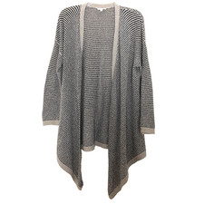 Eileen Fisher Cascading Open Cardigan Sweater Large Stripe Boucle Organic Cotton