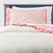 Twin Reversible Crinkle Bow Gingham Floral Kids' Comforter Set White