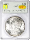 Morgan Dollar 1885 PCGS MS-65, Gold CAC. CMQ-X. OGH Rattler. Stunning Gem!