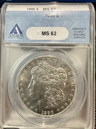 1890  Morgan Silver Dollar graded MS62 by ANACS