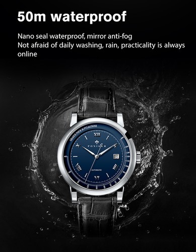 Men's automatic movement watch, synthetic sapphire glass, cowhide strap - Picture 10 of 22