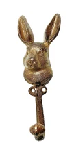 Rabbit Wall Hook Cast Iron Key Hanger Cap Towel 7.5" H Antique Gold Color