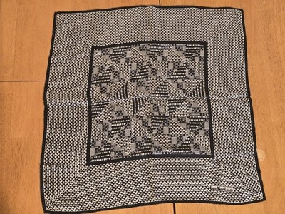 Vintage Leo Narducci Silk Scarf Black White Op Art Geometric Mod Signed 1970s