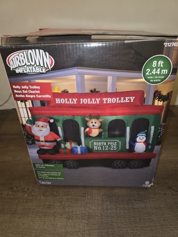 Gemmy Airblown Inflatable Lighted Holly Jolly Trolley Christmas 8ft 212742