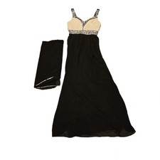Womens Ball Gown Dress Cream And Black With Diamontes Size 8-Good Condition