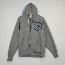 Vintage Boise State Broncos Gray Full Zip Hoodie Thermal Lining Size L