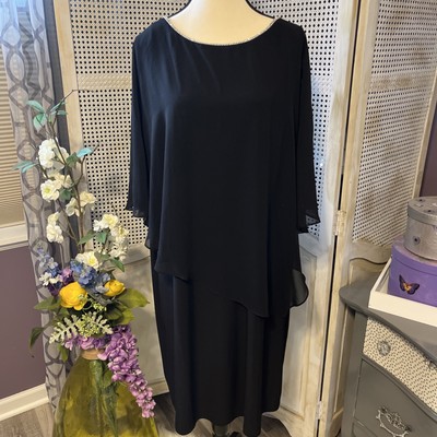 Msk Women's Black Embellished Trim Sheer Overlay Jersey Dress Size 2XL