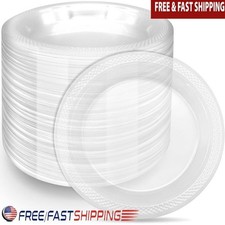 Durable Disposable Plastic Plates 200 Guests Reusable Heavy Duty Party Set New