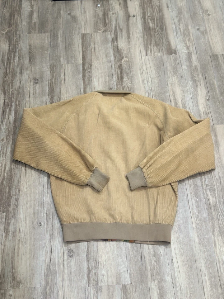 Vintage 80s Izod Lacoste Corduroy Bomber Jacket Men’s Sz Medium Brown Plaid - Image 3 of 4