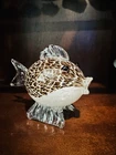 Vintage Hand Blown Art Glass Fish Figurine Brown Speckled Murano Style