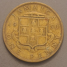 1950 Jamaica 1 One Penny Coin -Nickel-Brass - King George VI - Coat of Arms