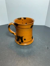 Stephen Earp Folk Art Glazed Redware Coffee Cup Signed ca. 2000 Primitive Style