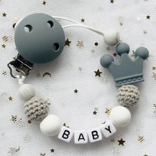 Custom Personalized Name Pacifier Clip Handmade Beech Wood Chain Silicone