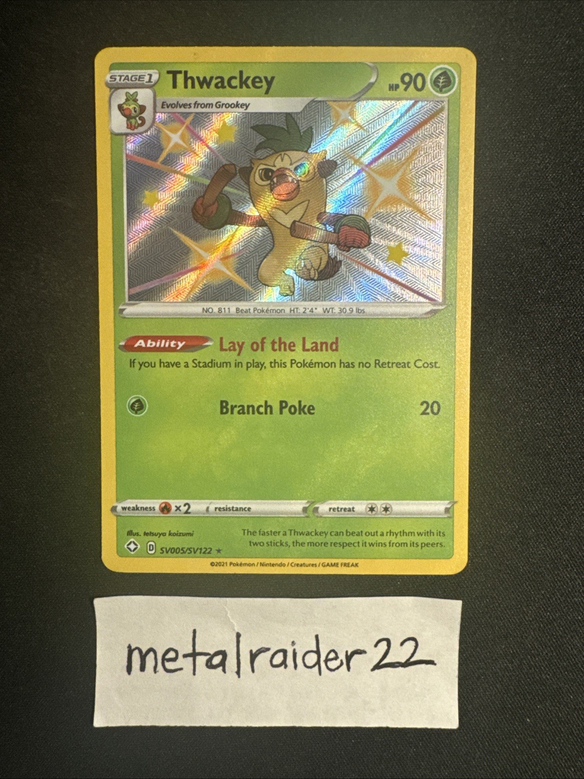 Pokemon Thwackey SV005/SV122 Shining Fates: Shiny Vault Holo Near Mint