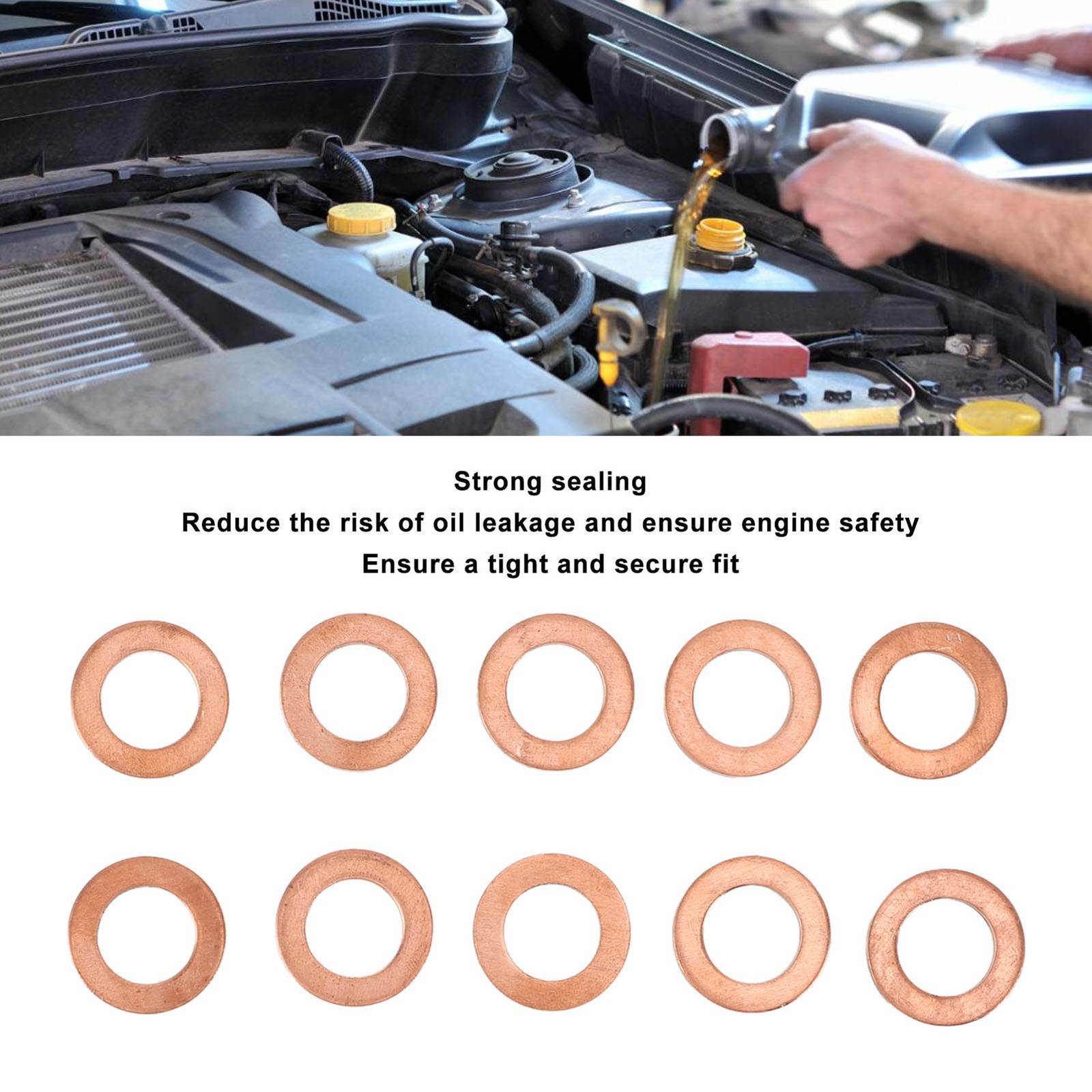 For 10Pcs M12 Copper Oil Drain Plug Washer Flat Sealing Gasket Ring Spacer For