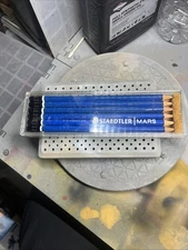 Used - Set Of 12 Staedtler Mars Lumograph Art Drawing Pencils Clear Plastic Box