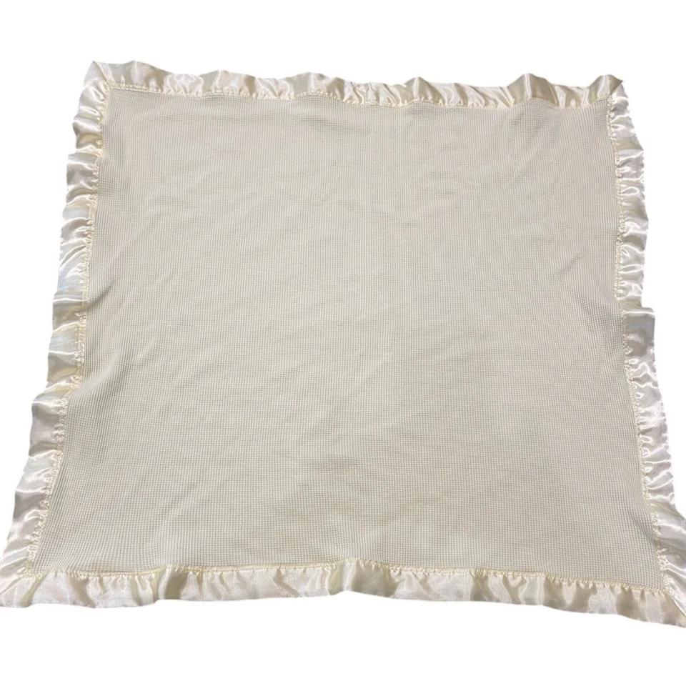 Starting Out Yellow Thermal Satin Trim Baby Blanket Cotton Polyester Lovey 26x27 - Image 2 of 4