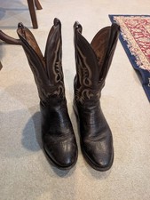 Vintage Tony Lama Bull Hide Mens Cowboy Boots Size 8