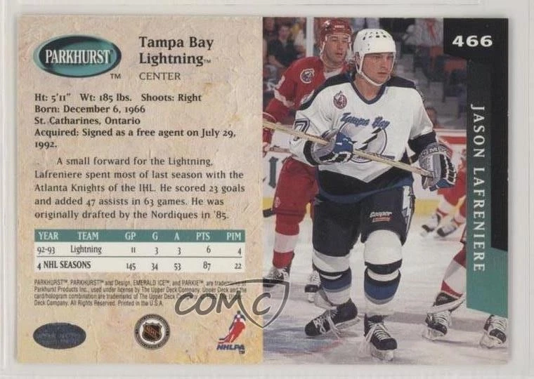 1993-94 Parkhurst Jason Lafreniere #466 - Image 2 of 2