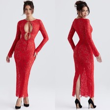 NWT House of CB Lisandra Red Lace Maxi Dress Size Small