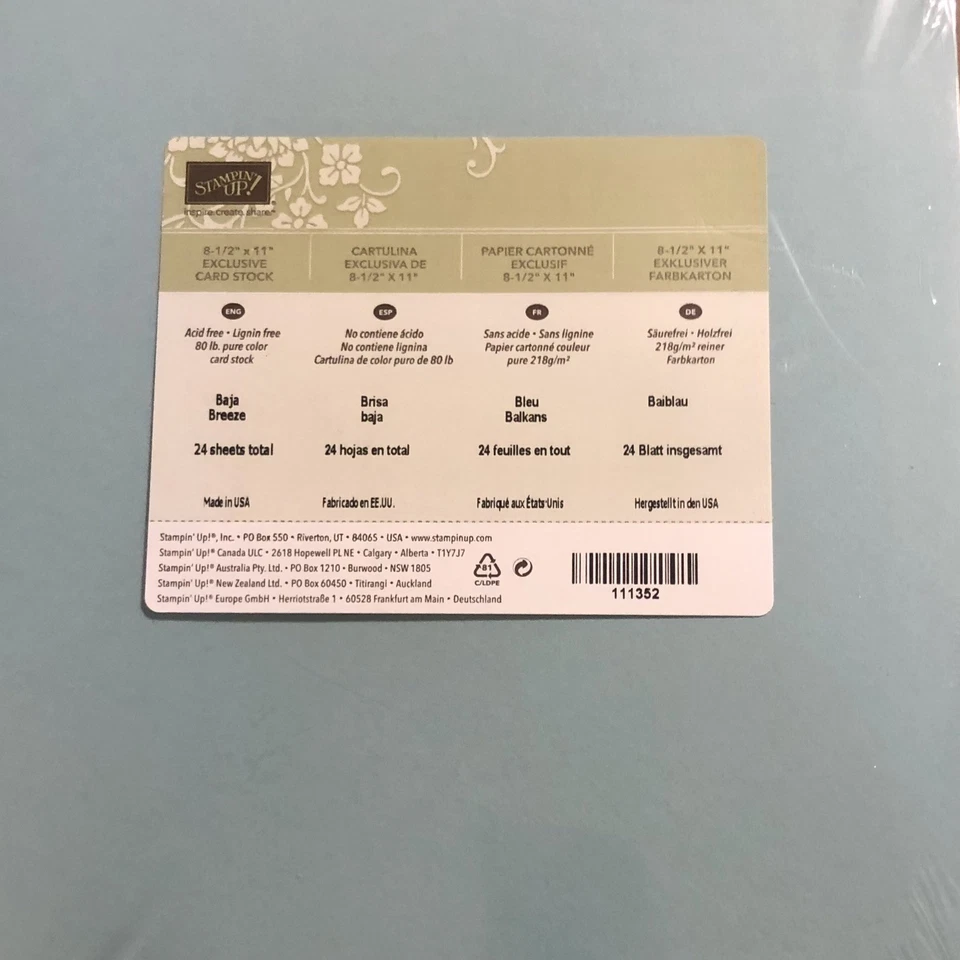 Stampin Up BAJA BREEZE Cardstock 8 1/2 x 11 - 24 Sheets - Retired Blue / Green - Image 2 of 2