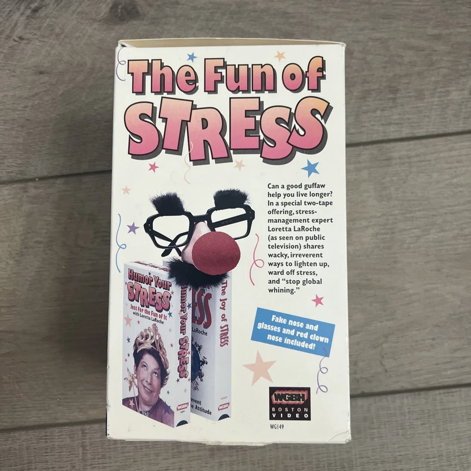 Loretta LaRoche WGBH The Fun of Stress; 2 VHS, Fake-Nose Glasses, Red Clown Nose - Image 4 of 4