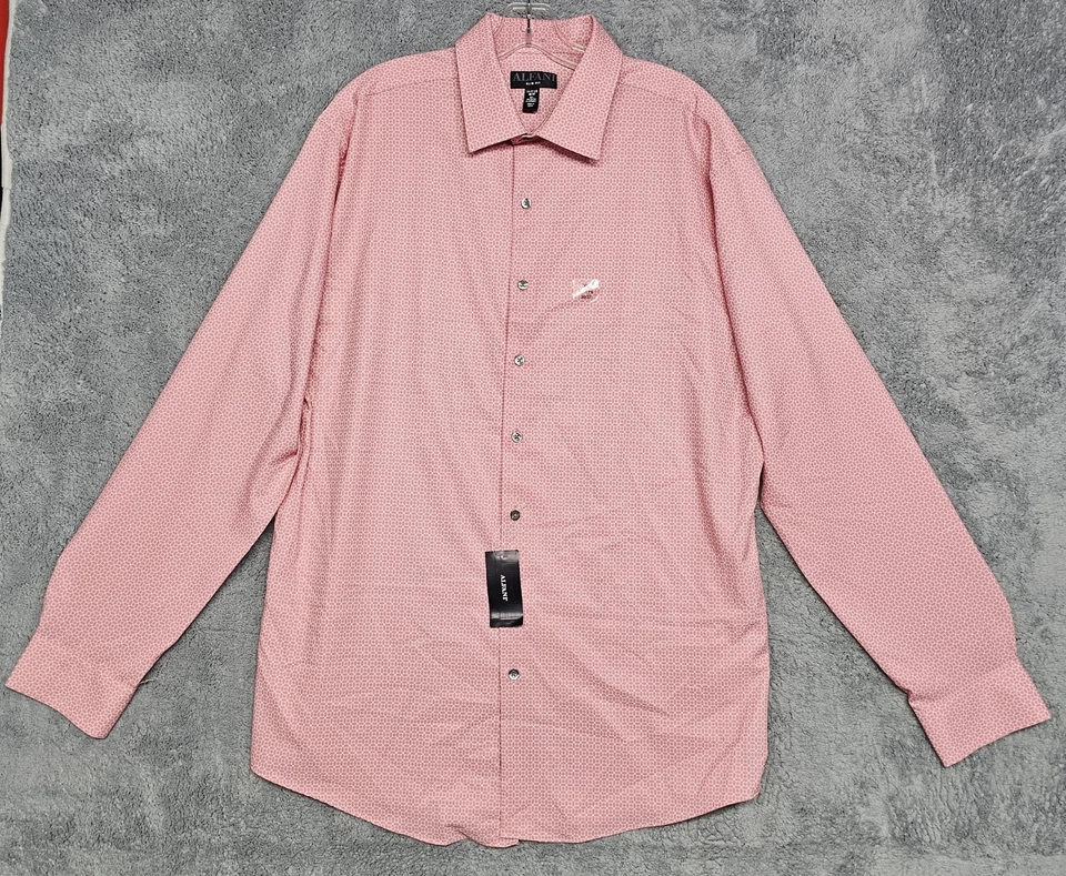 Alfani Men's Button Shirt 17-17.5 36-37 Long Sleeve Slim Fit Stretch Pink new - Image 2 of 4