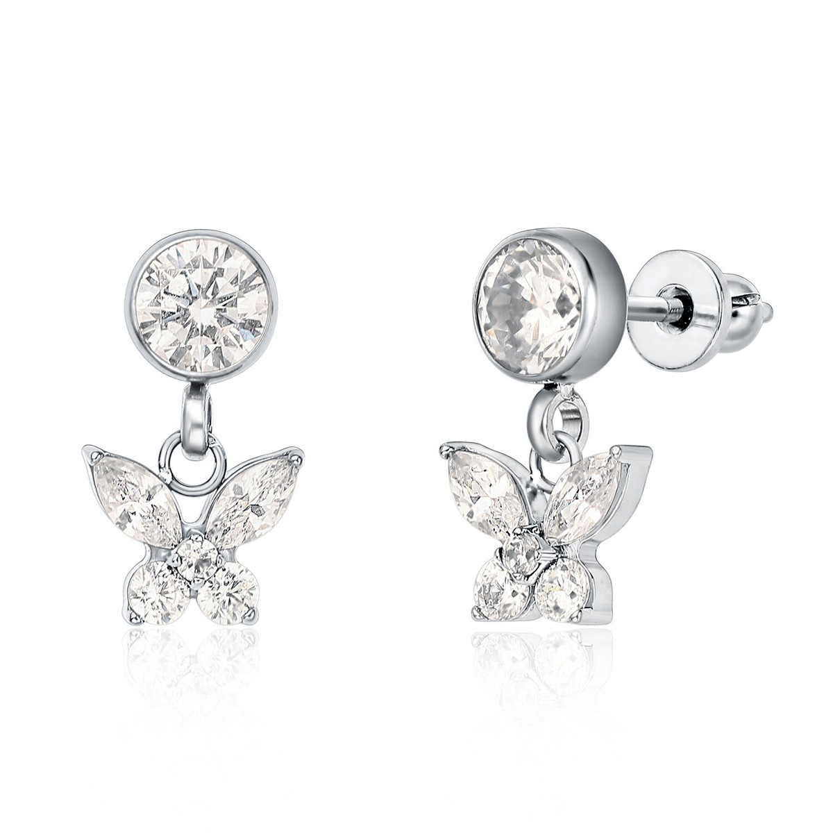 Hypoallergenic F136 Titanium CZ Butterfly Drop Dangle Stud - Main Image