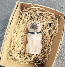 New 3D Dresden Paper Ornament Sitting Fawn Small Pug Christmas Decoration