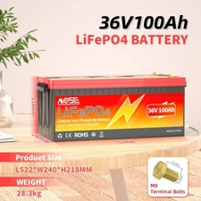 Bluetooth 36V 100Ah LiFePO4 Golf Cart Lithium Battery 200A BMS Solar Marine RV