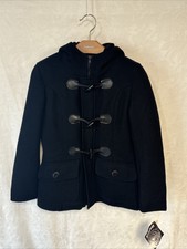 Schott Nyc Peacoat Extra Small Xs Navy Blue Cropped Wool Duffle - Hooded