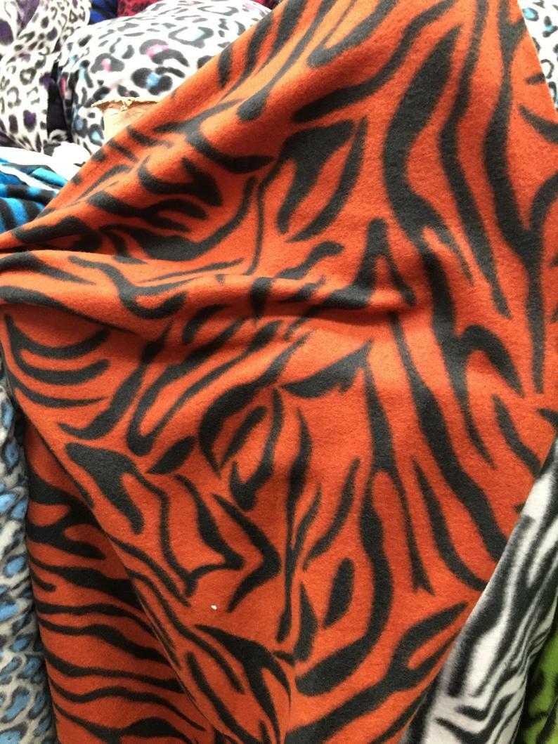 DARK ORANGE Black Polar Zebra Fleece Fabric 60
