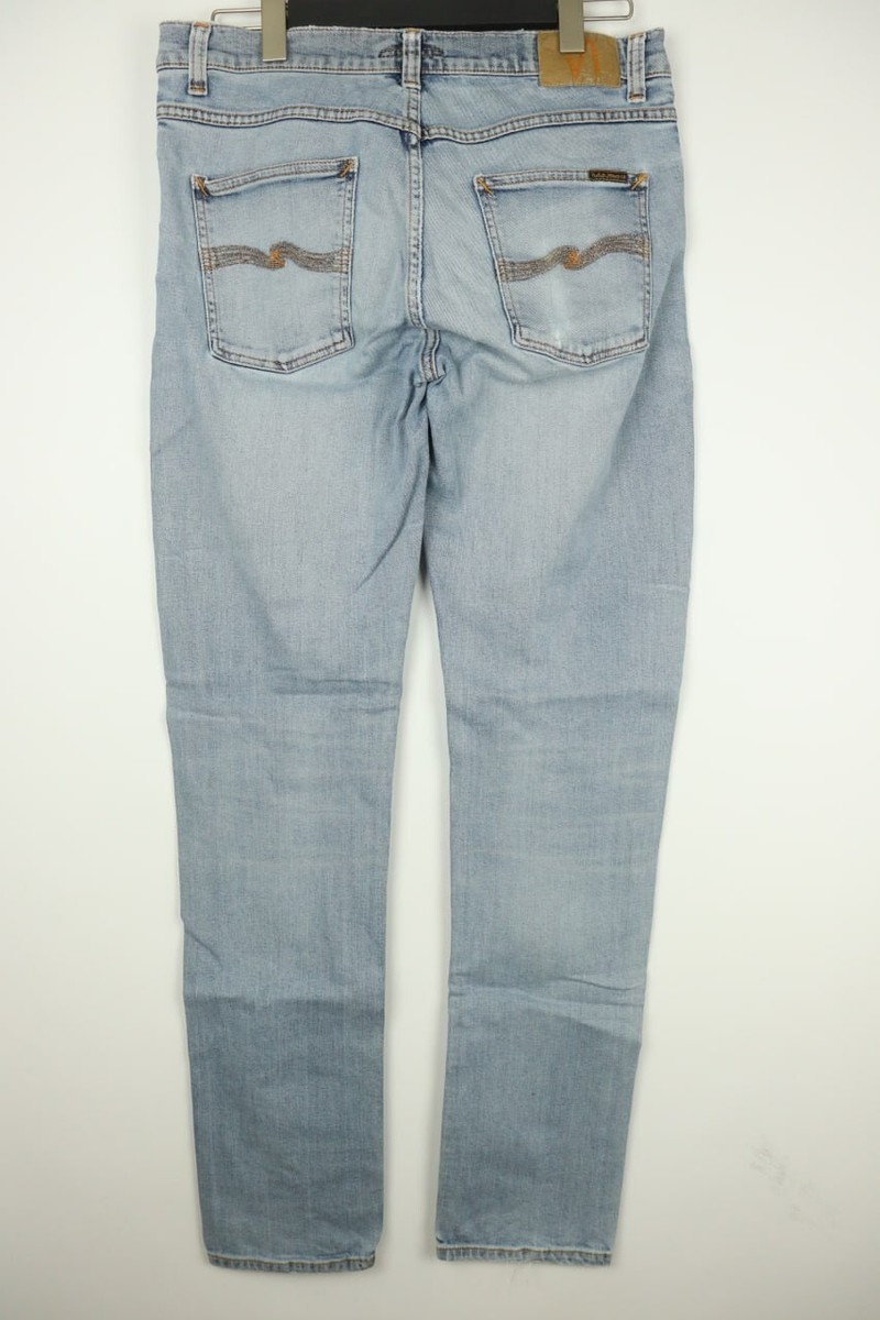 NUDIE LEAN DEAN Blue Wash Denim Slim Skinny Jeans W32 L34 Zip Fly