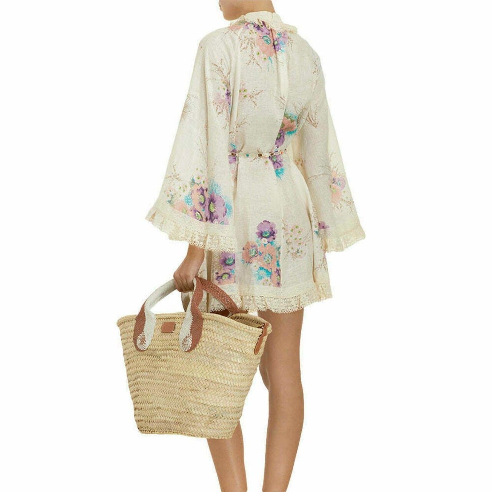 Zimmermann Jude Dress Size 2 AU 12/US 8 Floral Print Linen Lace Long Sleeve Mini