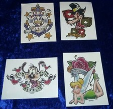 Lot of 4 Disney Temporary Tattoos biker style 2009 Tinkerbell Wolf Donald Goofy