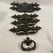 6 Vintage Metal Drop Handle Dresser Cabinet Pulls French Country