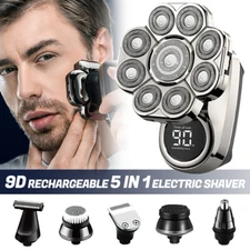 6in1 9D Electric Shaver Cordless Men Hair Trimmer Bald Head Wet Dry Rotary Razor