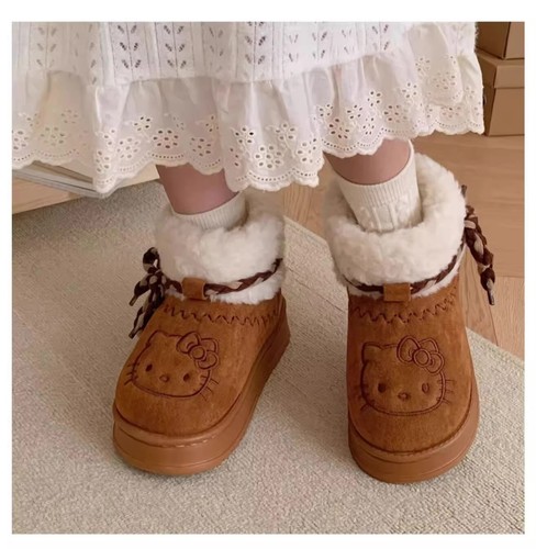 Stivali Sanrio Hello Kitty in pelliccia sintetica ricamati boho stivaletti in nappa intrecciati US8 - Foto 12 di 19